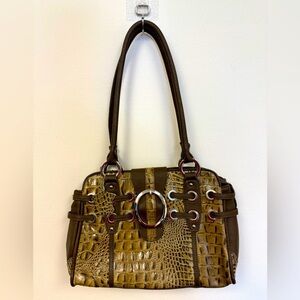 Madi Claire Brown Leather Satchel Handbag Animal Print Southwestern Y2K EUC